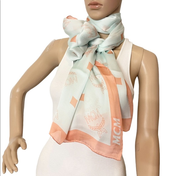 MCM Silk Logo Moonlight Jade Summer Scarf Summer Shawl - Picture 3 of 14